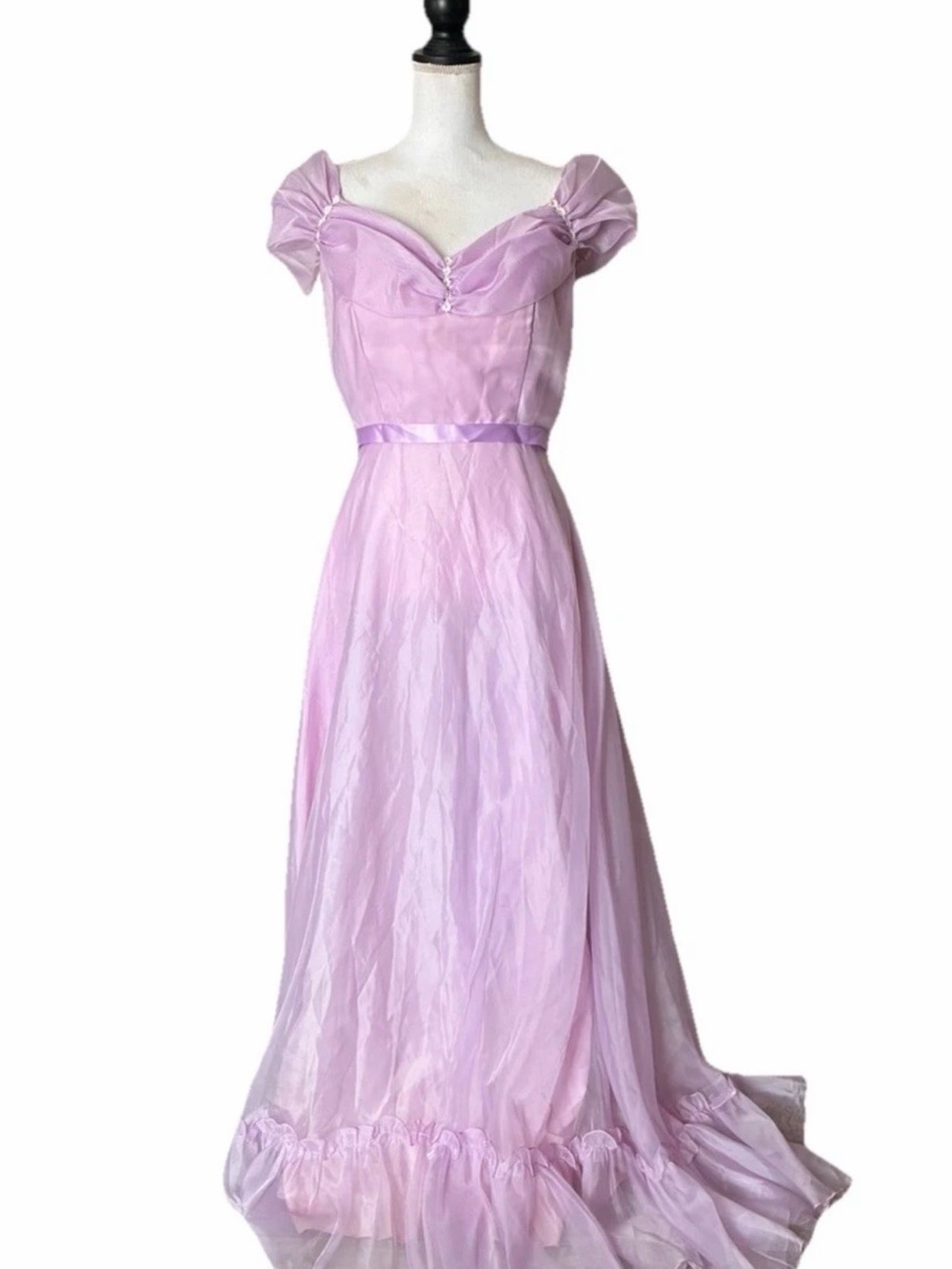 Sixteen Candles Style Vintage Purple Pink Off-Shoulder Evening Gown